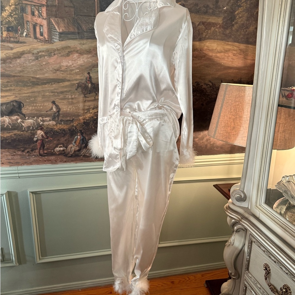Elegant White Satin Pantsuit